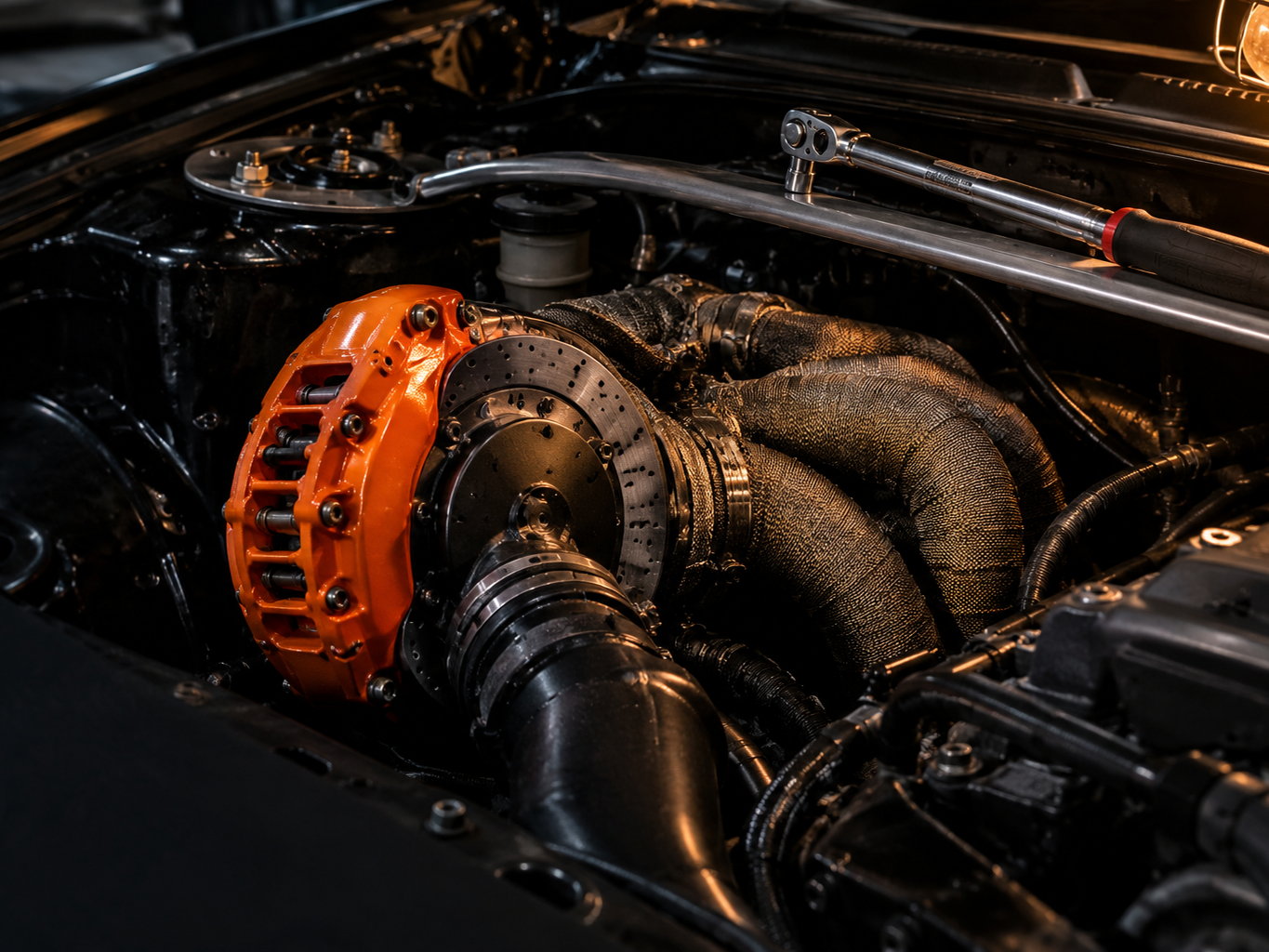 Track-day gear in the workshop